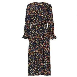 Victor Alfaro Women's Watercolor Floral Navy/Orange/Yellow Poly Dress